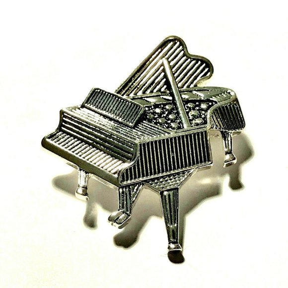 Silver Grand Piano Pin Brooch Necklace - Picture 2 of 11